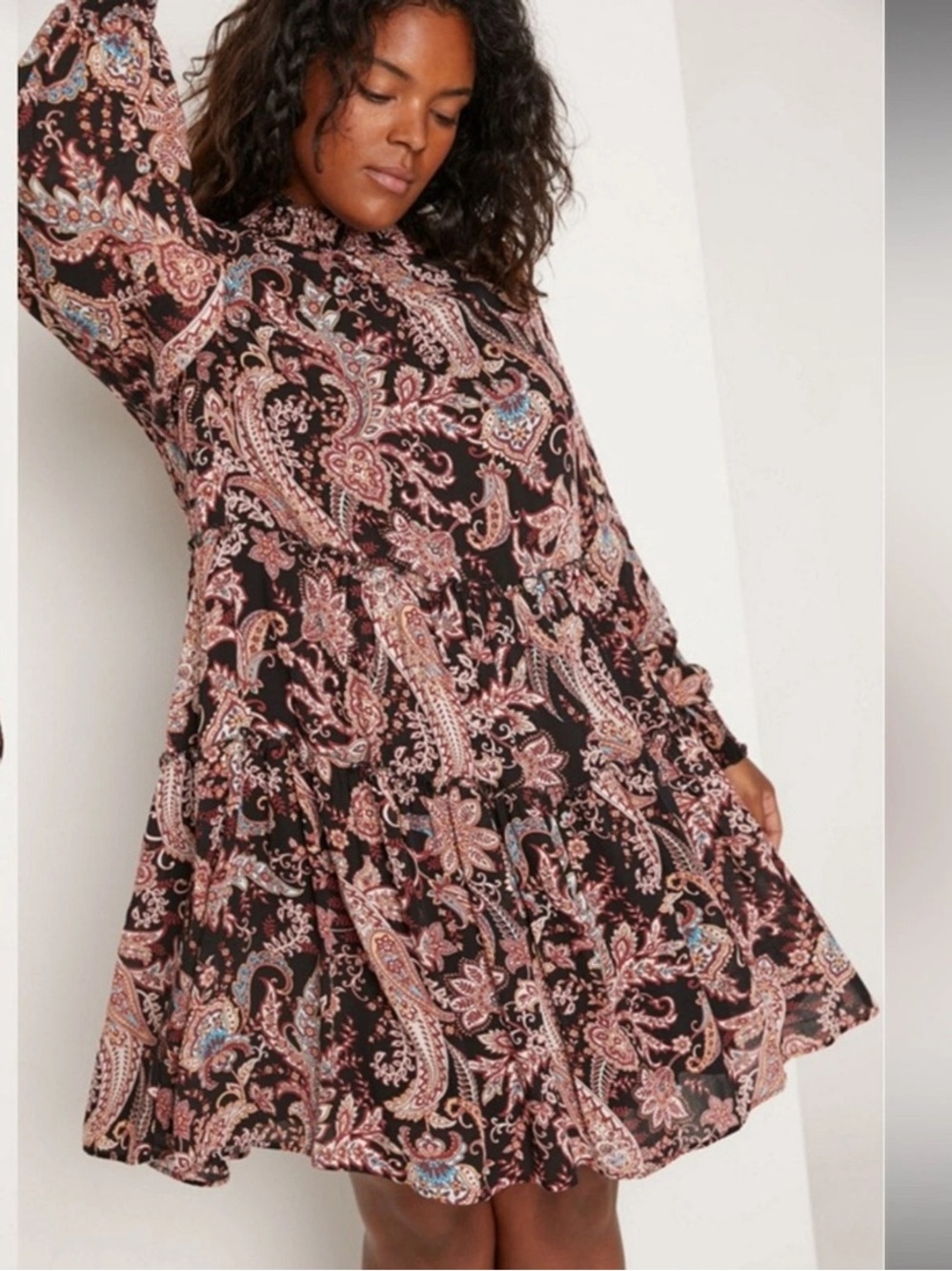 Anthropologie Cady Tiered High Neck Paisley Babydoll Dress 1X